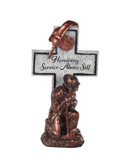 KNEELING FIREMAN AND CROSS
