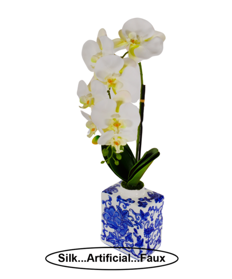 Orchid In Delph Pot (Silk/Artificial)
