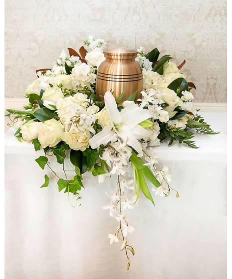 White Sympathy Funeral Urn Ring Decor