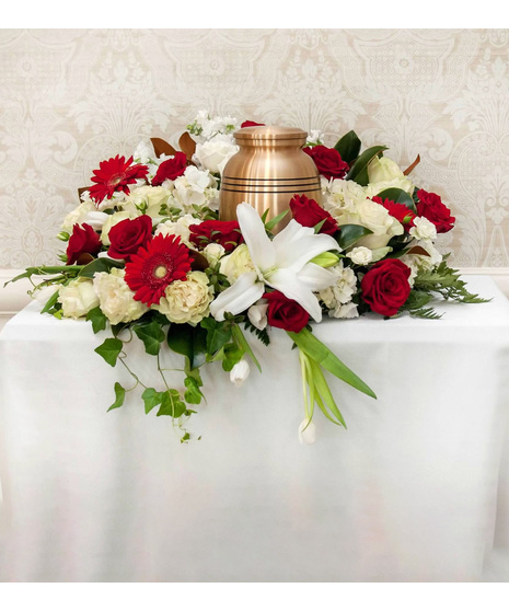 Red & White Remembrance Cremation Wreath