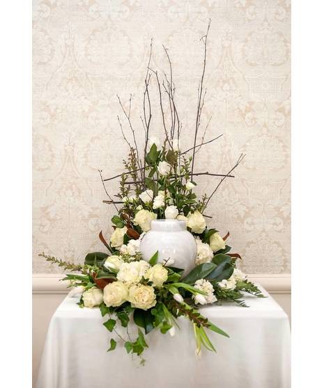 All White Funeral Vase Arrangement